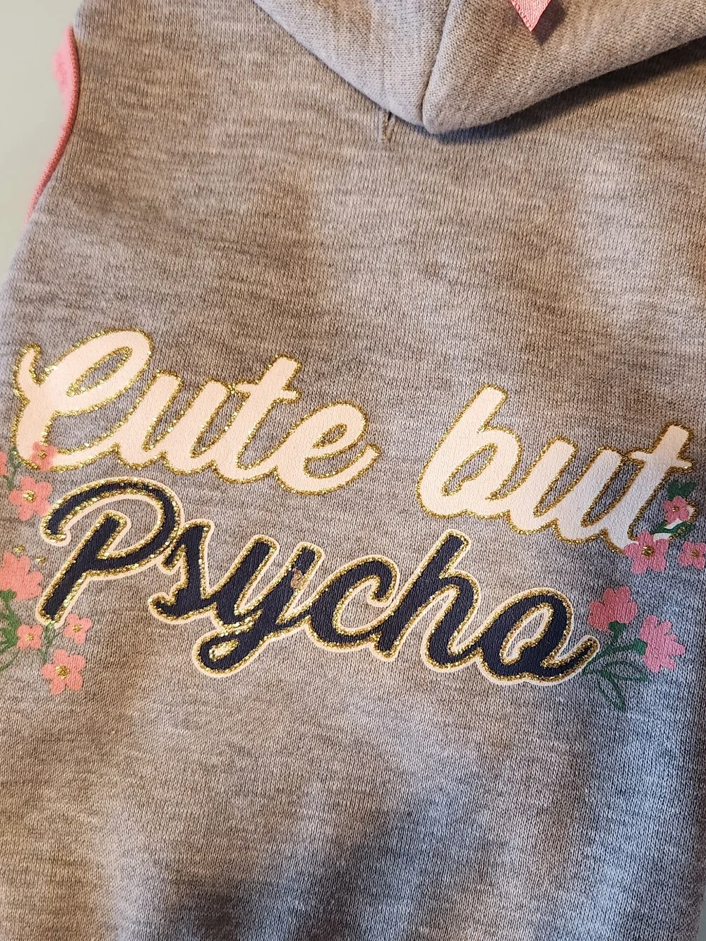 Cute but Psycho Gray & Pink Hoodie for A Little Dog. New With Tag. Size Small.